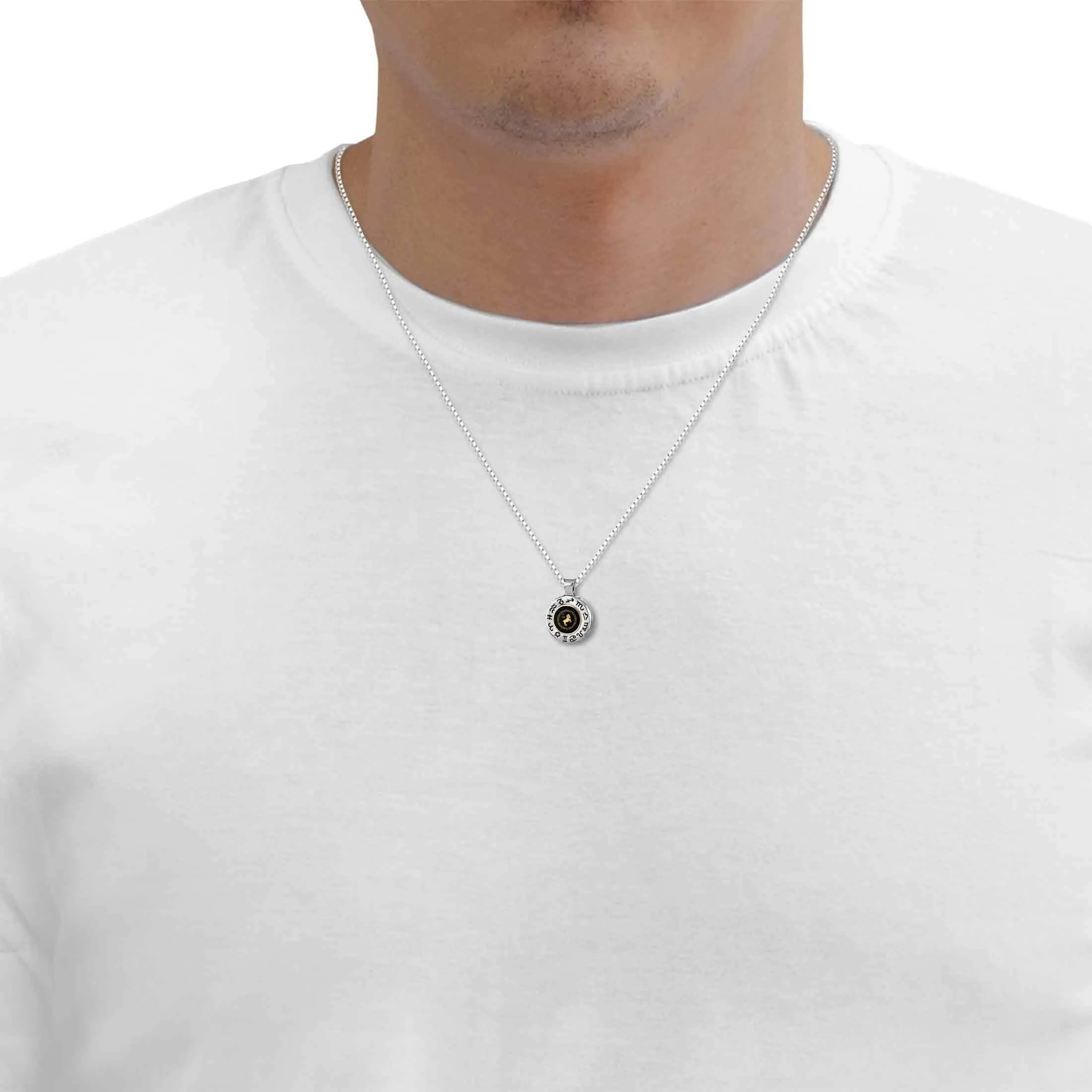Aries Sign, 925 Sterling Silver with 14K Gold Necklace, Onyx