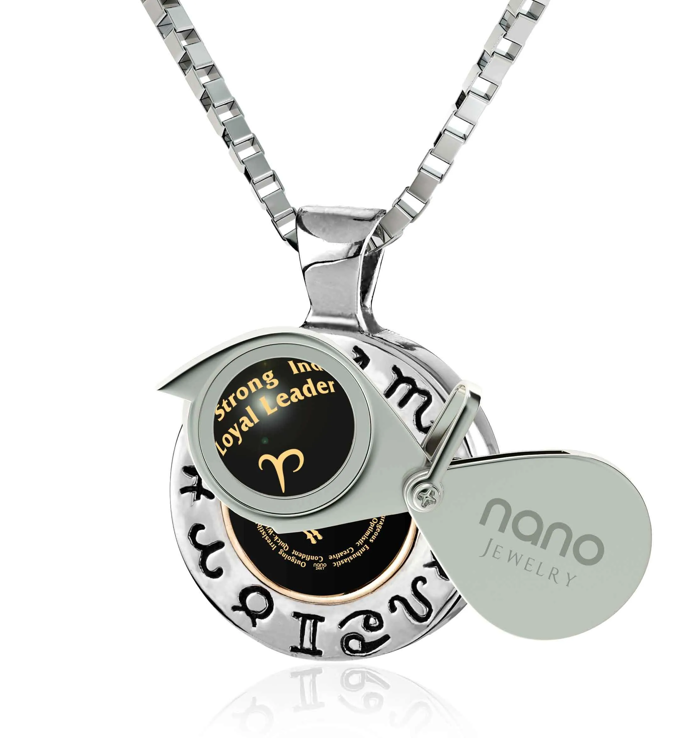 Aries Sign, 925 Sterling Silver with 14K Gold Necklace, Onyx