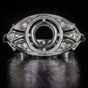ART DECO DIAMOND SEMI-MOUNT 5mm ROUND BEZEL COCKTAIL SETTING RING VINTAGE STYLE