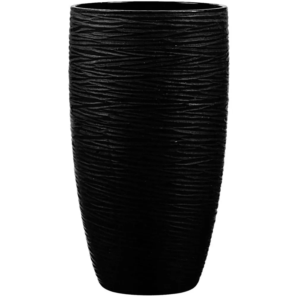 Artisan Stemless Collection Black Glass Double Old Fashion Tumbler Glasses with Horizontal Stripes, Set of 4