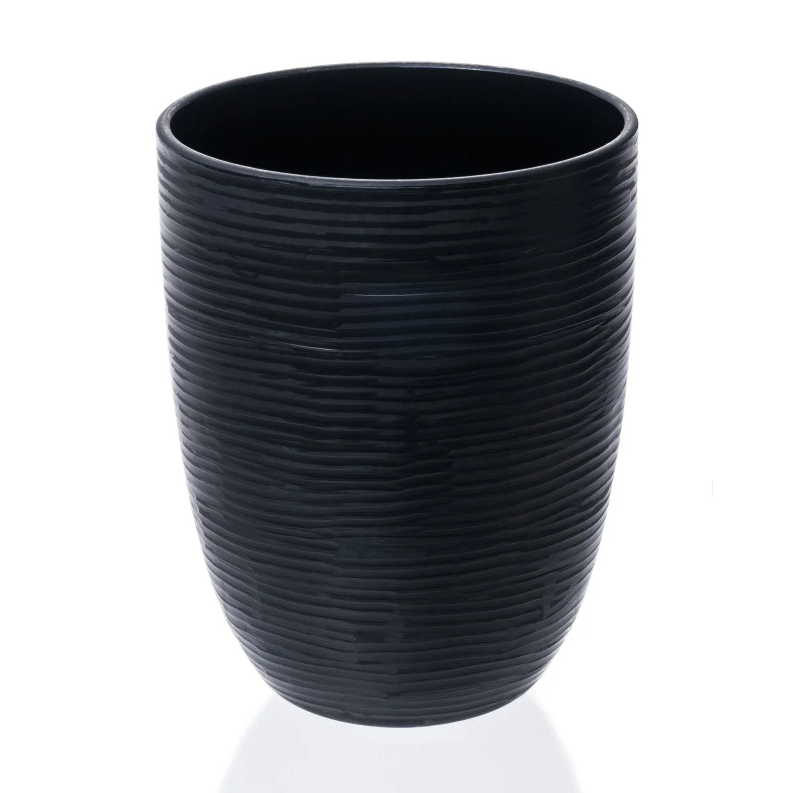 Artisan Stemless Collection Black Glass Double Old Fashion Tumbler Glasses with Horizontal Stripes, Set of 4