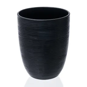 Artisan Stemless Collection Black Glass Double Old Fashion Tumbler Glasses with Horizontal Stripes, Set of 4