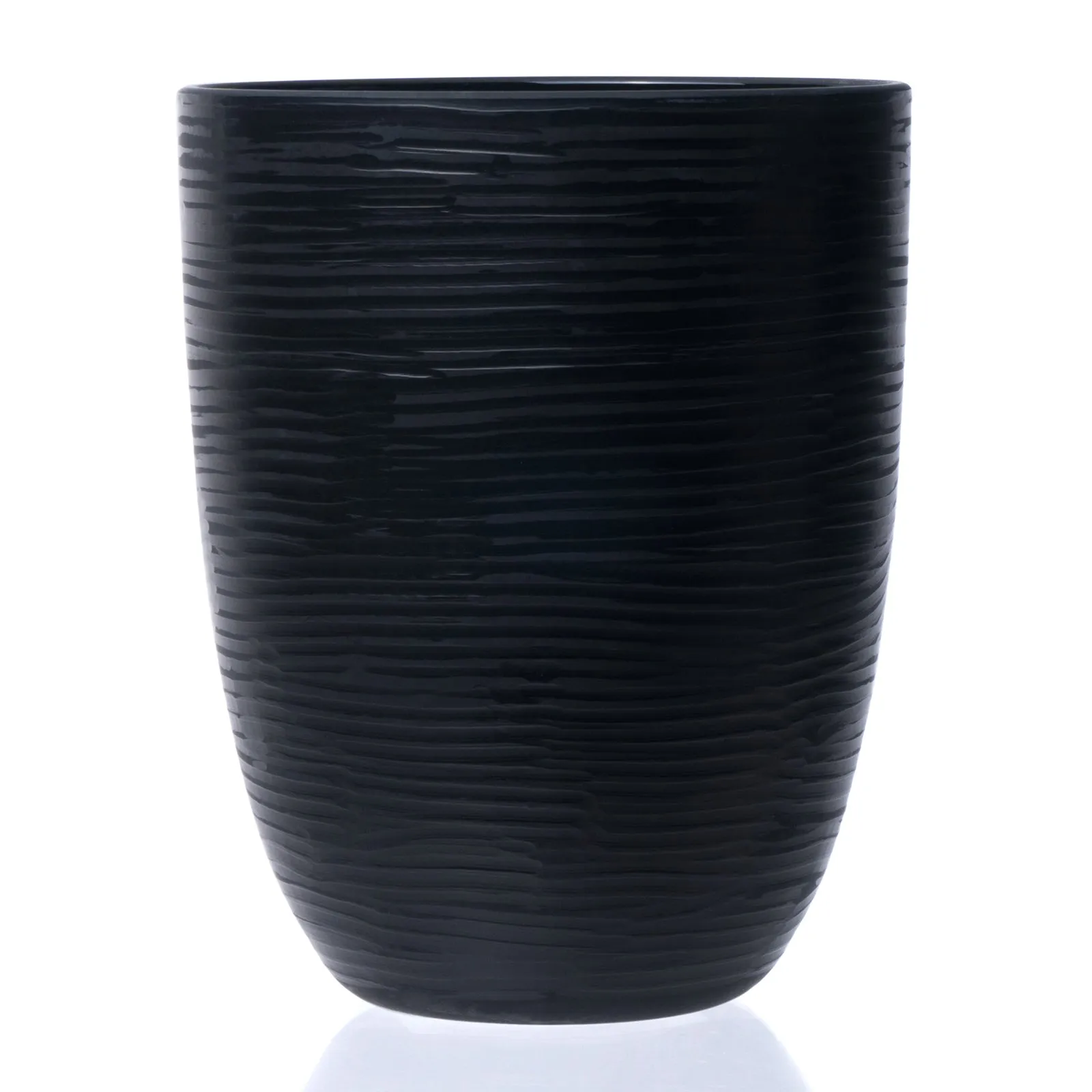 Artisan Stemless Collection Black Glass Double Old Fashion Tumbler Glasses with Horizontal Stripes, Set of 4