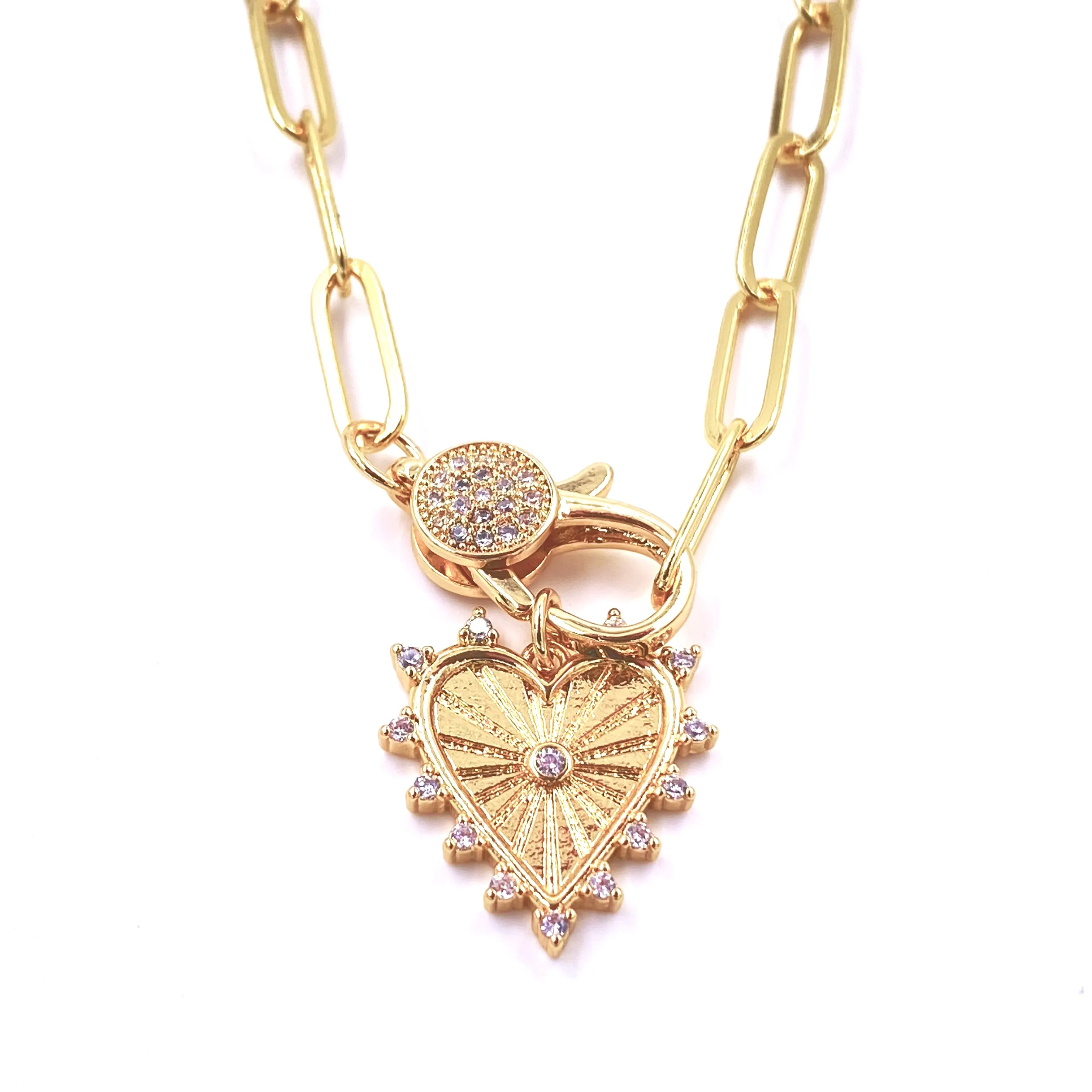 Ashley Gold Stainless Steel Gold Plated CZ Lobster Clasp With Heart Pendant Necklace