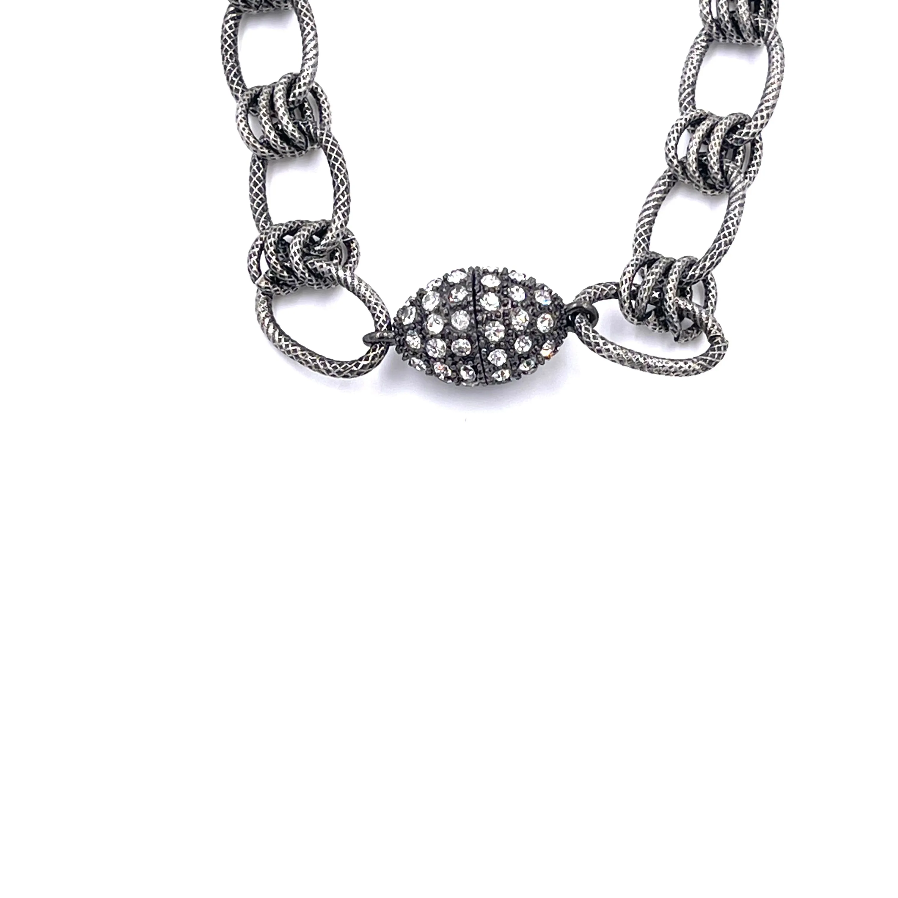 Ashley Gold Stainless Steel Open Link CZ Magnetic Clasp Necklace