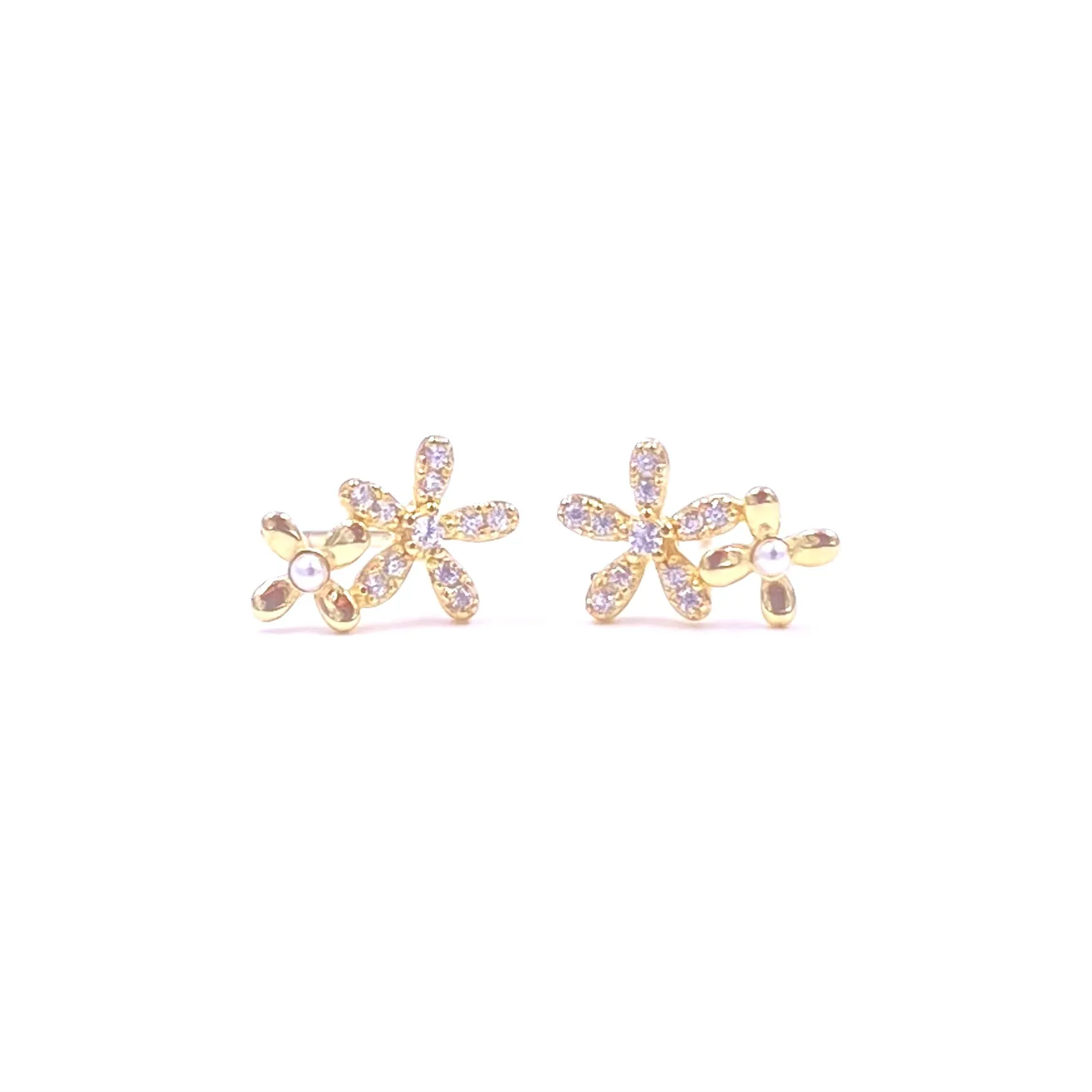Ashley Gold Sterling Silver Gold Plated Double Flower Stud Earrings