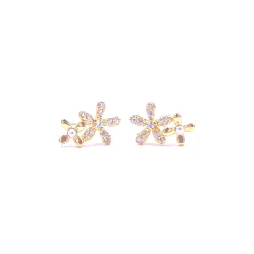 Ashley Gold Sterling Silver Gold Plated Double Flower Stud Earrings