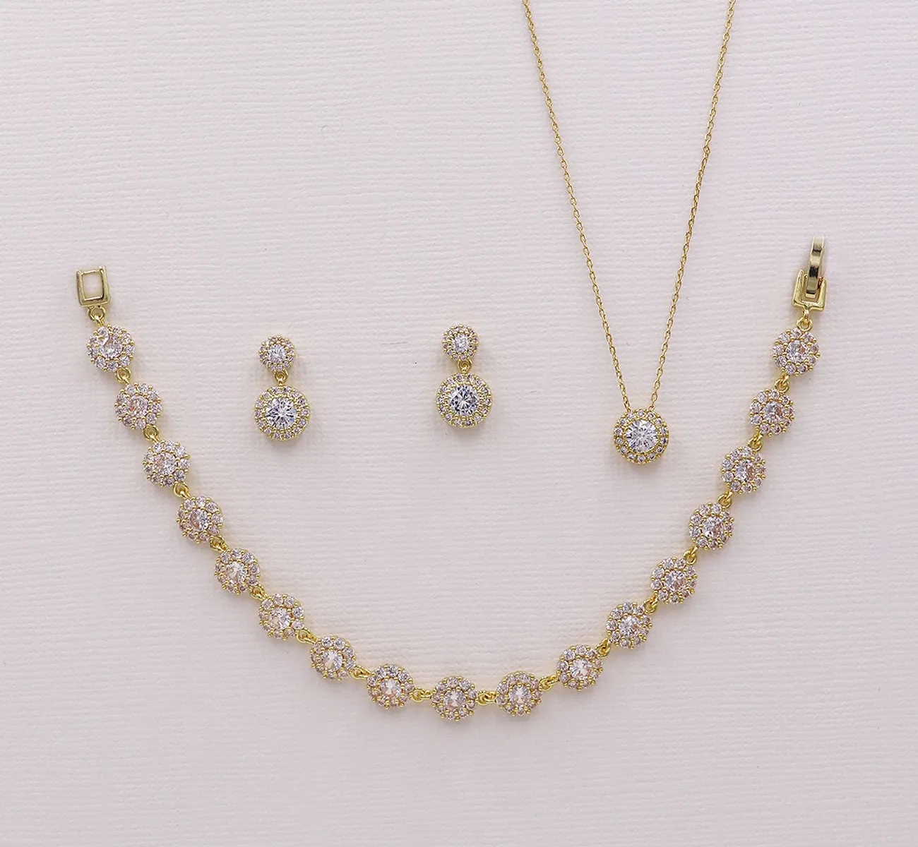 Aubrie CZ Halo Jewelry Set