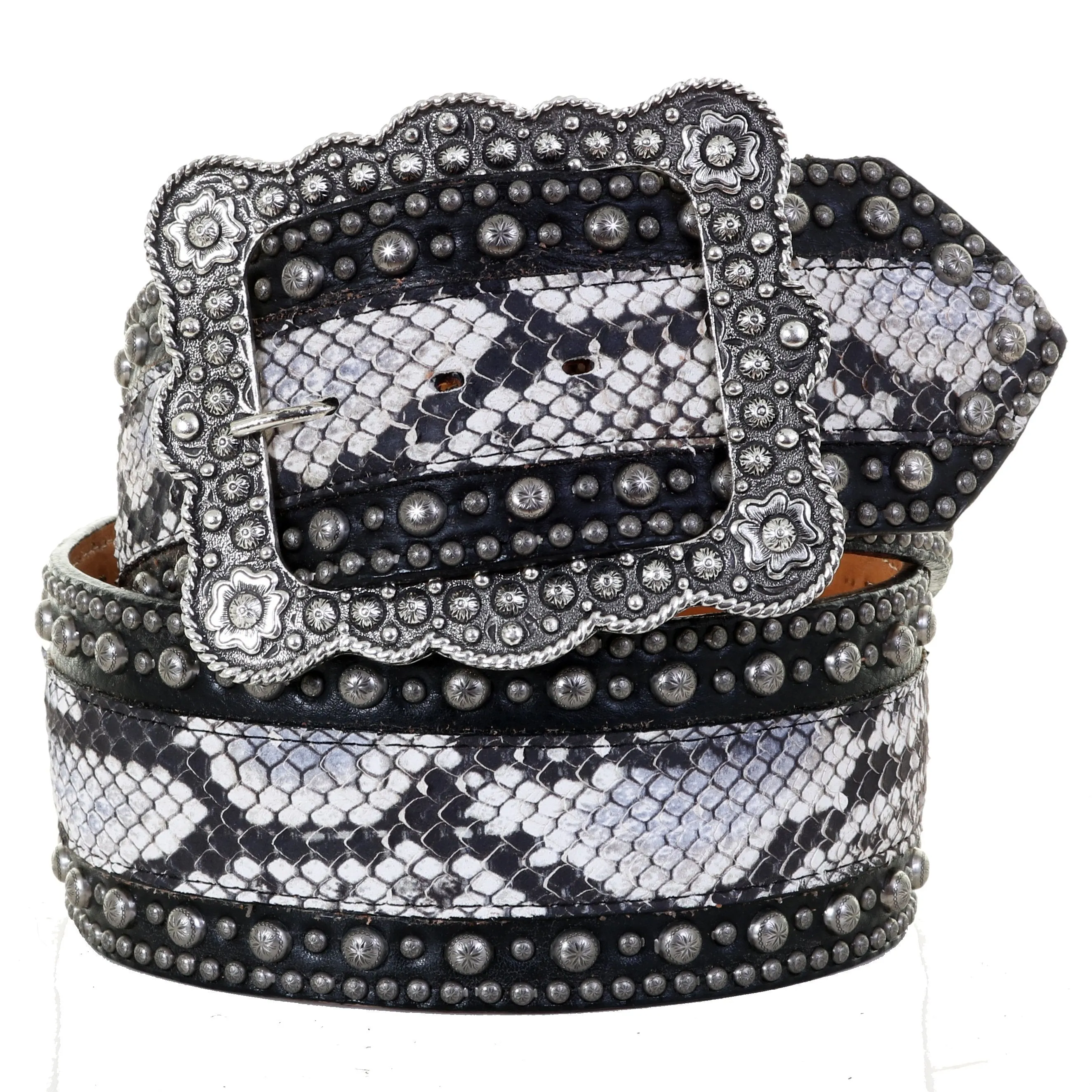 B1100 - Cobra Snake Print Studded Belt