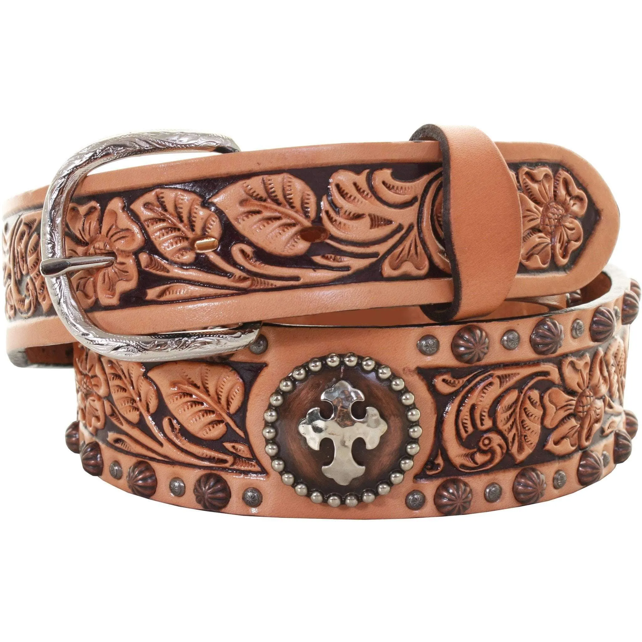 B919 - Natural Leather Tooled Belt