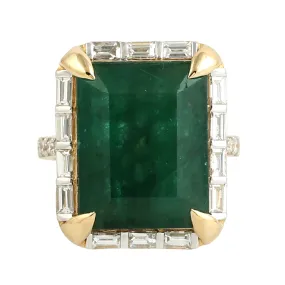 Baguette Diamond Emerald Cut Emerald Channel Setting 18k Yellow Gold Wedding Ring Jewelry