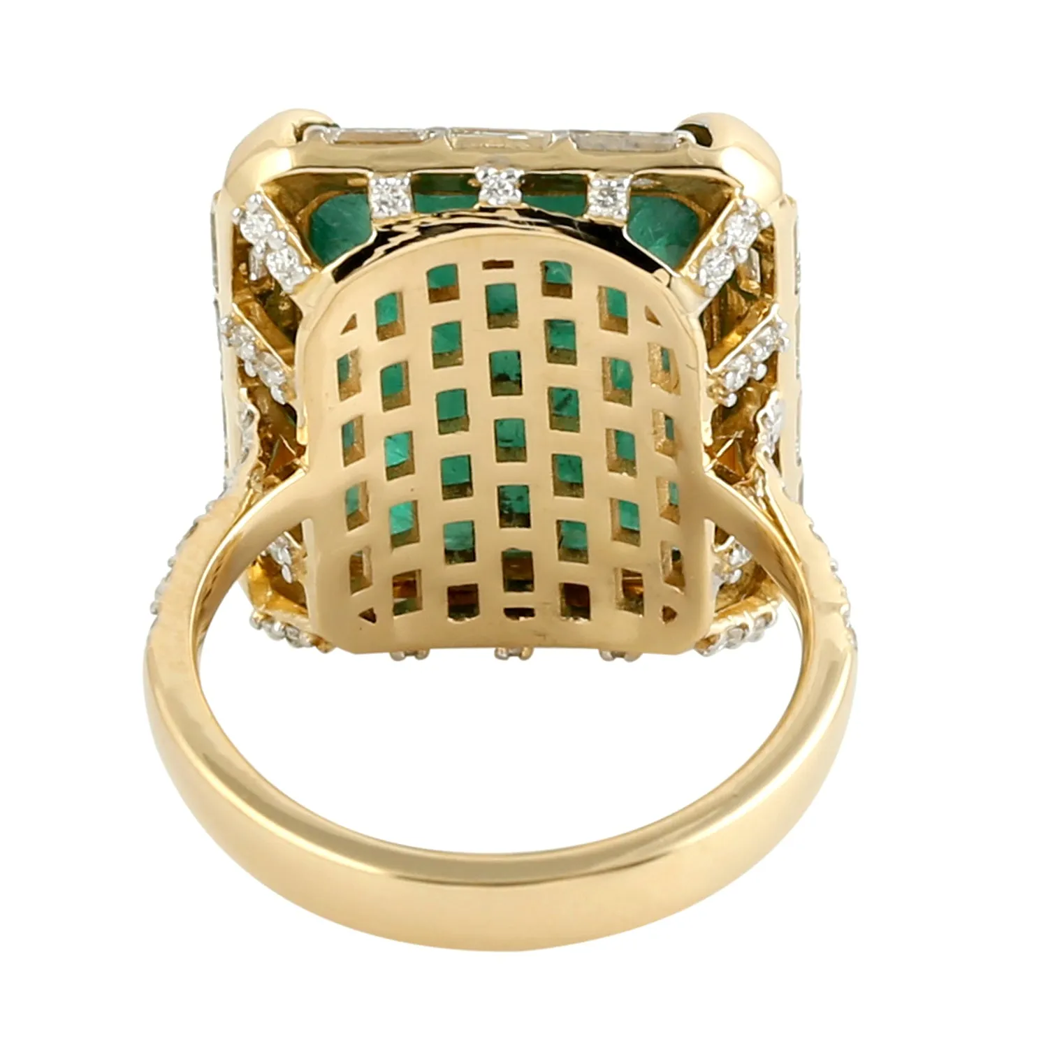 Baguette Diamond Emerald Cut Emerald Channel Setting 18k Yellow Gold Wedding Ring Jewelry