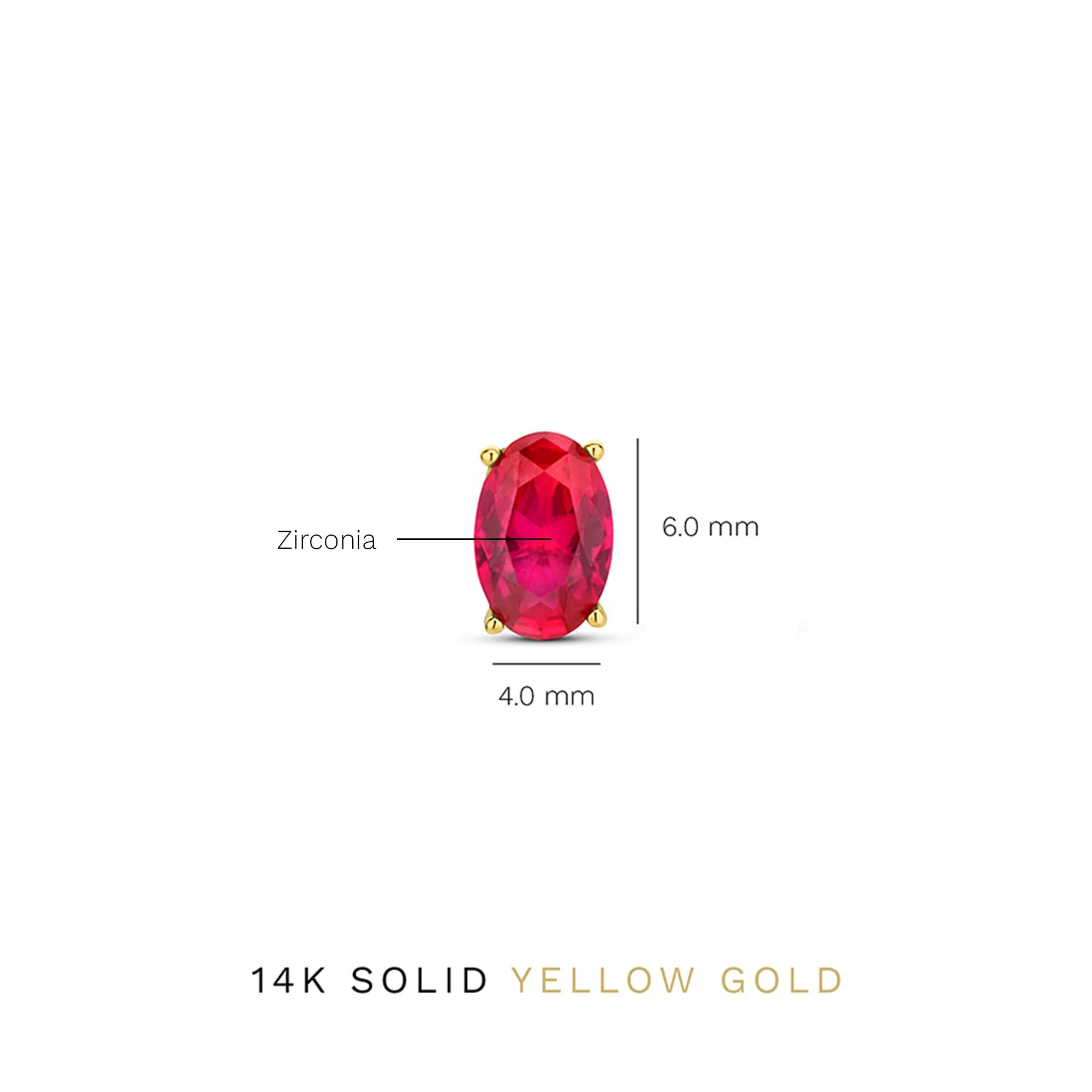 Baguette Roux 14 karat gold stud ear studs with red zirconia stone