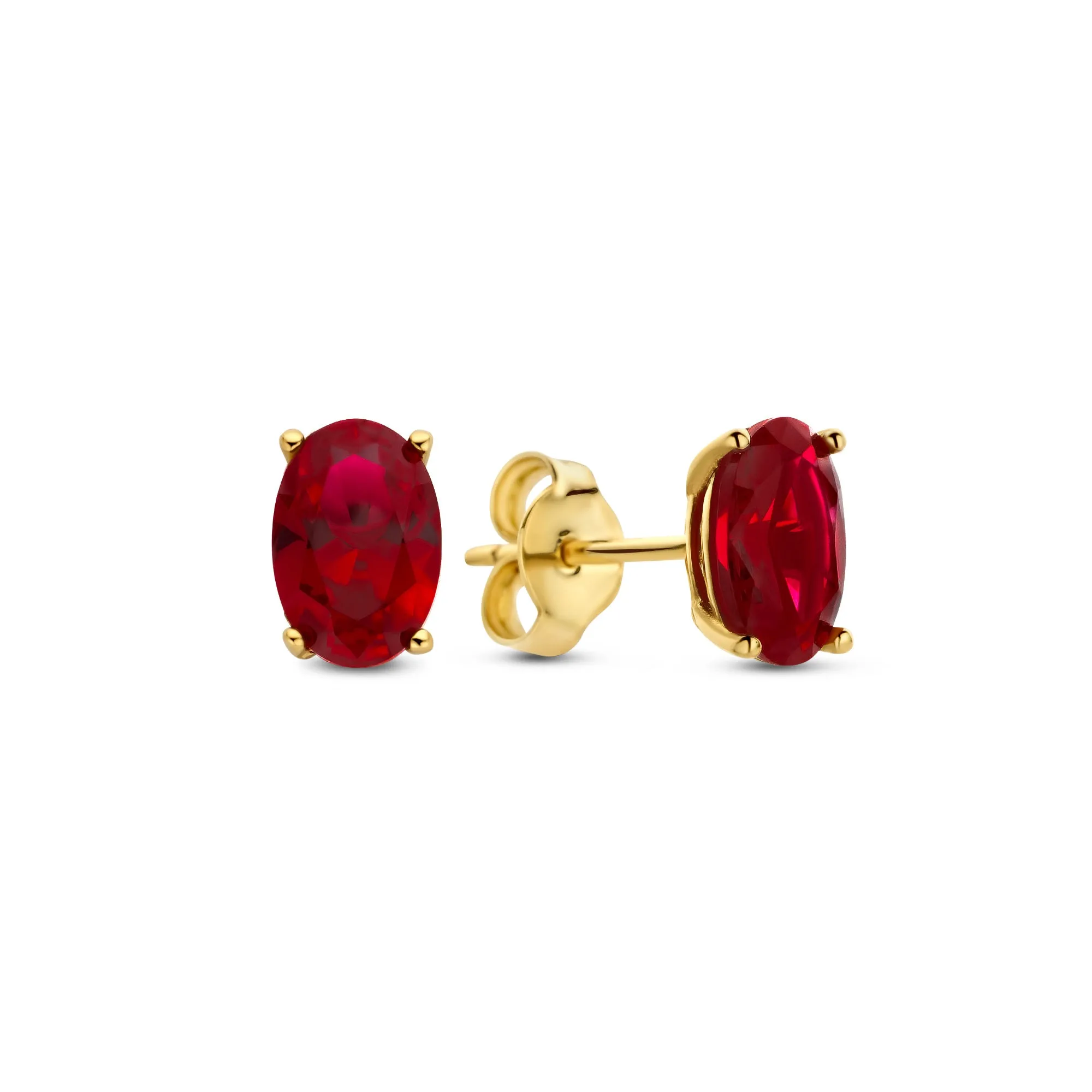 Baguette Roux 14 karat gold stud ear studs with red zirconia stone