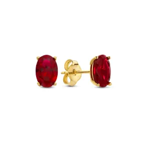 Baguette Roux 14 karat gold stud ear studs with red zirconia stone