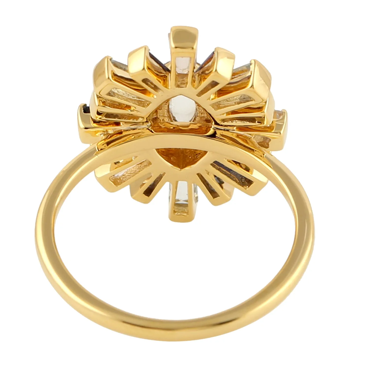 Baguette Topaz,Moonstone,Quartz,Lolite Multiple Gemstone Cocktail Ring 18k Yellow Gold Diamond Jewelry
