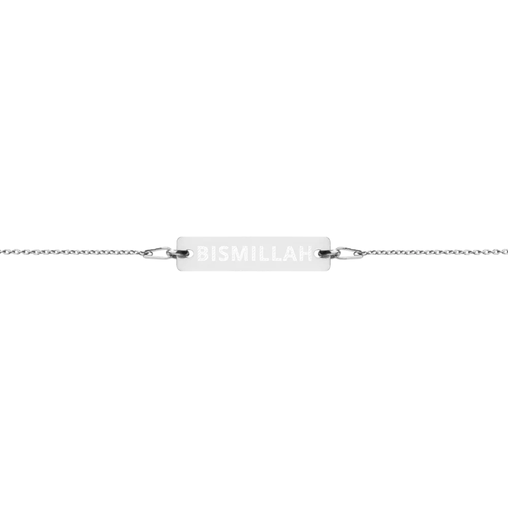 Bismillah Engraved Silver Bar Chain Bracelet