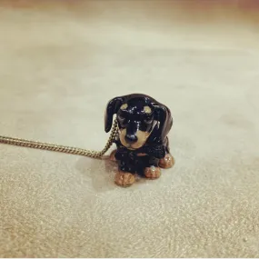 Black Dachshund Puppy Porcelaine pendant by AndMary