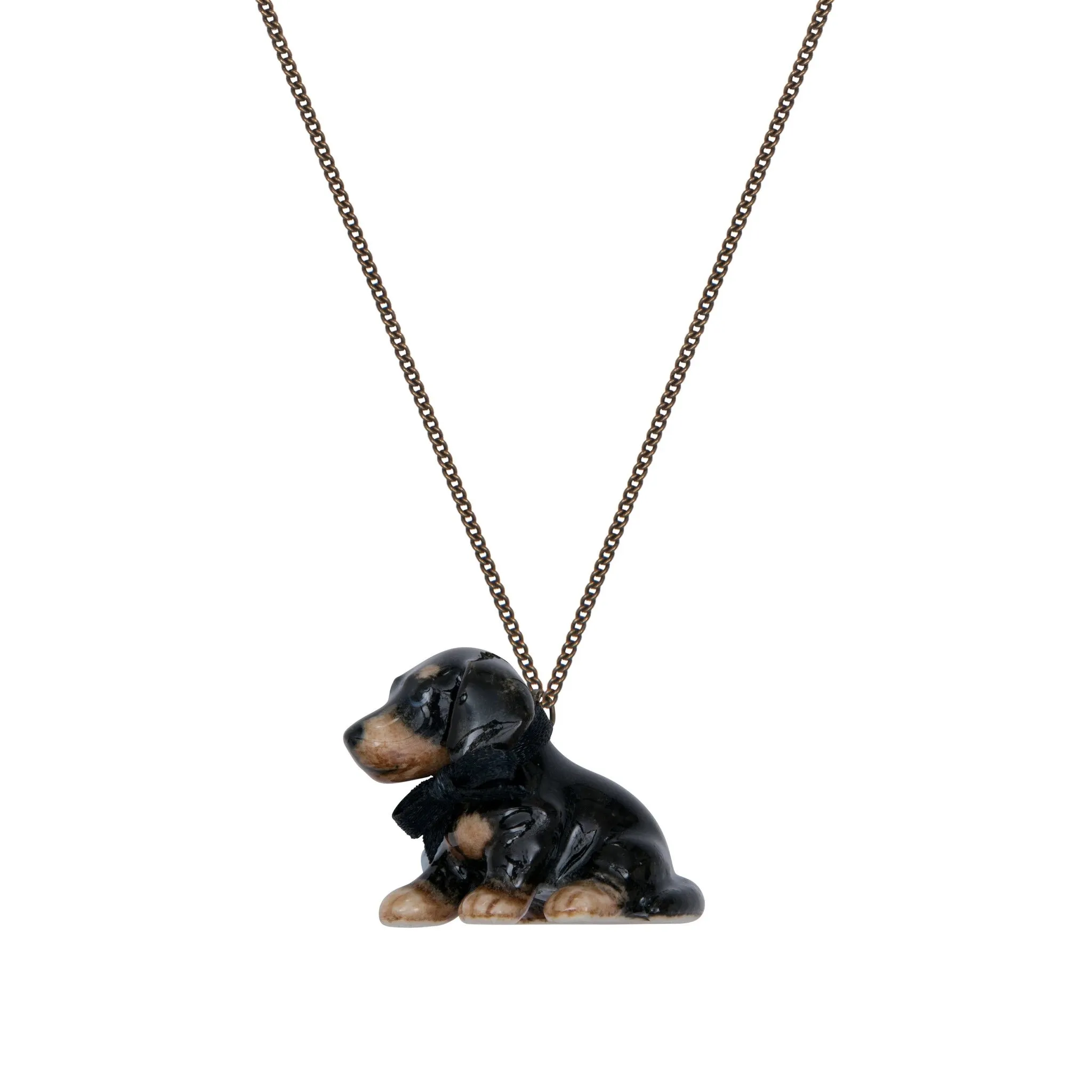 Black Dachshund Puppy Porcelaine pendant by AndMary