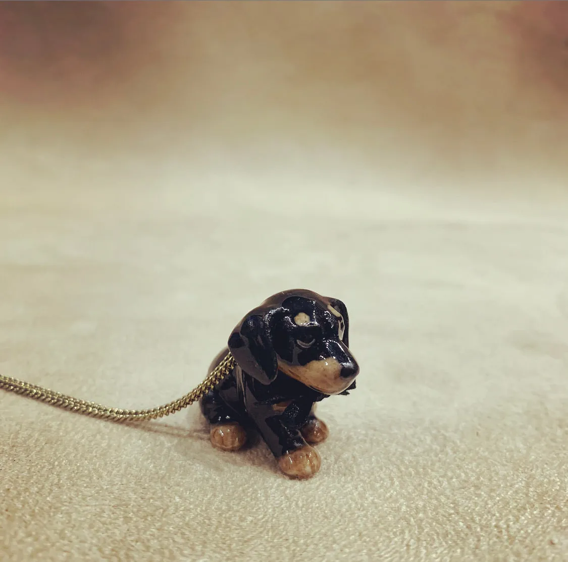 Black Dachshund Puppy Porcelaine pendant by AndMary