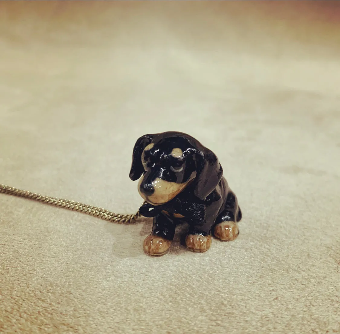 Black Dachshund Puppy Porcelaine pendant by AndMary