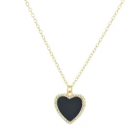Black Onyx Heart Necklace With Crystals