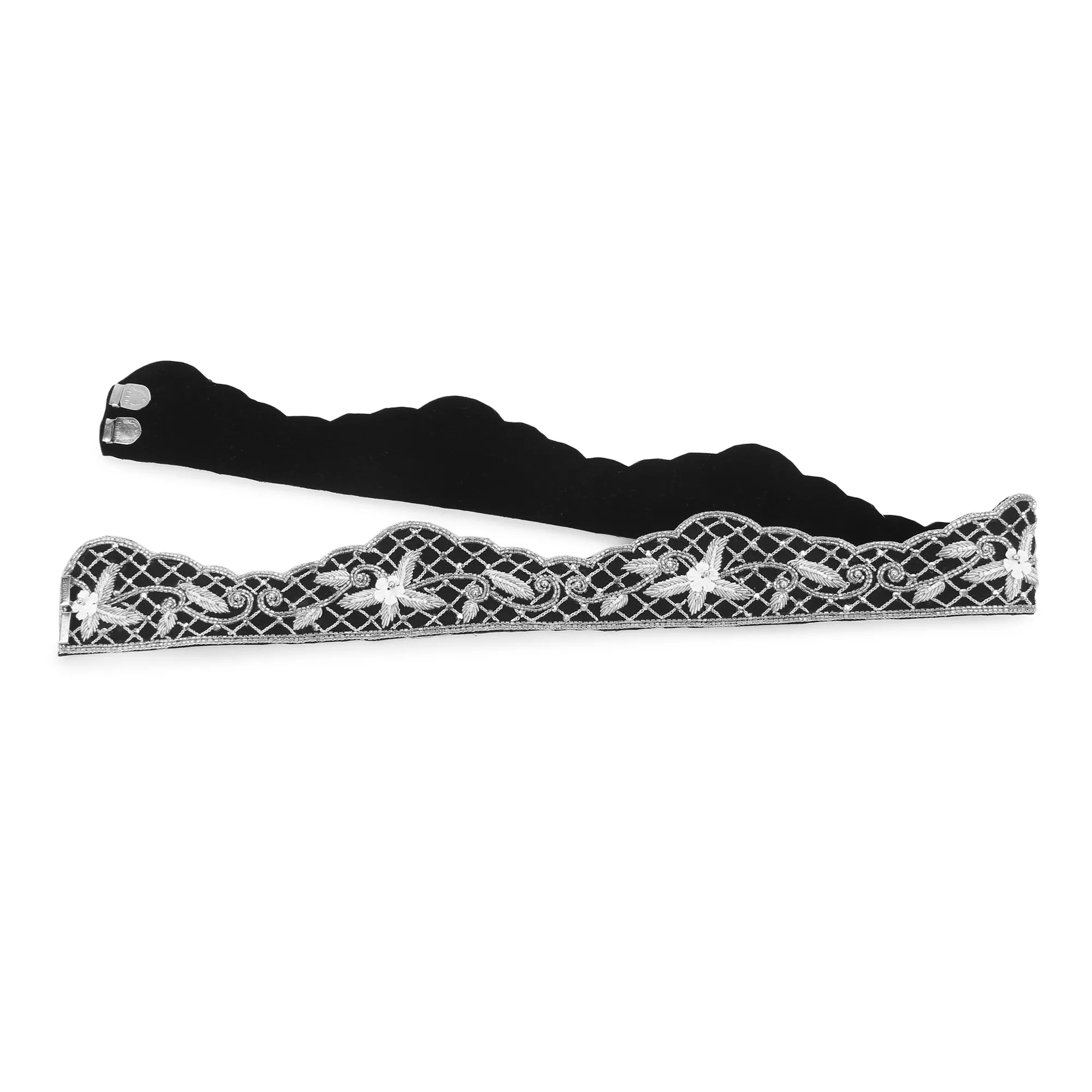 Black Waist Belt, White flowers, Swarovski Crystals & Decorative Stones