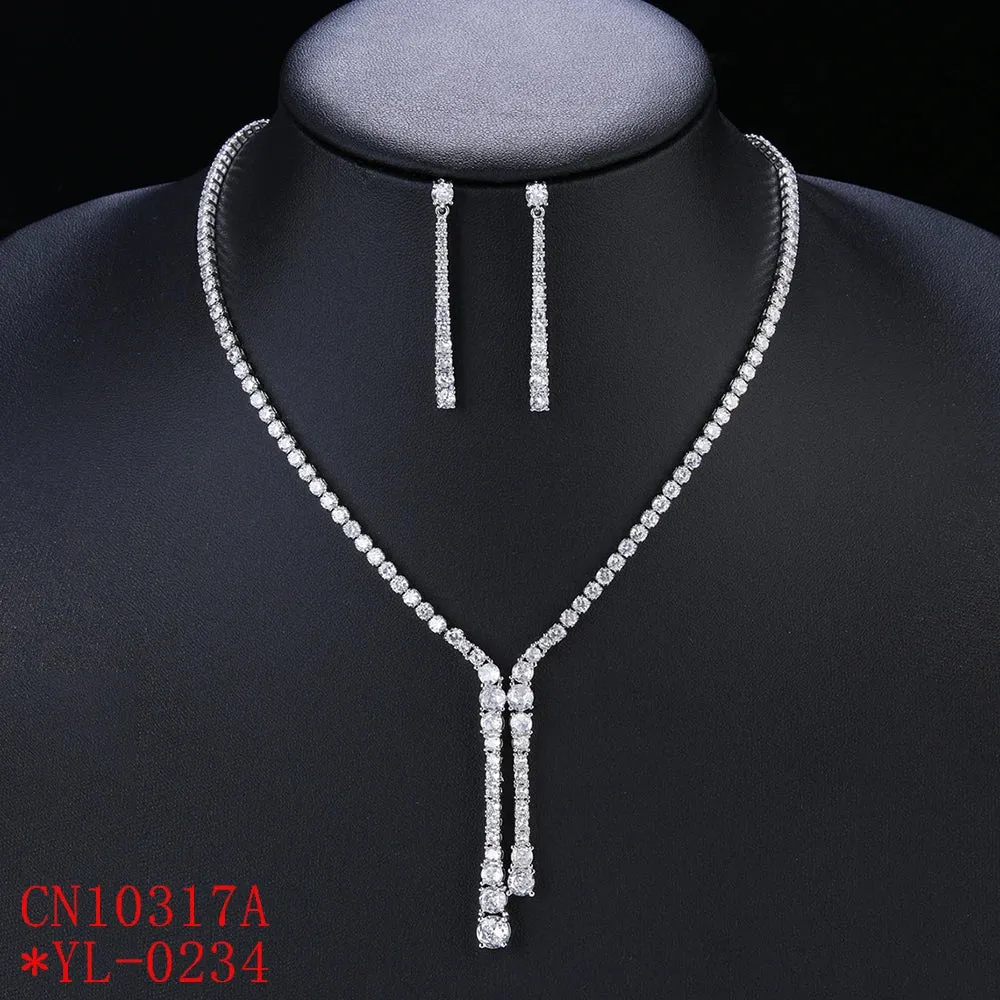 Bridal Jewelry CZ Crystal Necklace and Earring Set, Suitable For Wedding Dinner, Girlfriend Gift, Free Shipping CN10317A