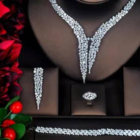 Brilliant Luxury Design AAAA  Quality Cubic Zircon Diamonds 4 piece Bridal Wedding Jewelry Set