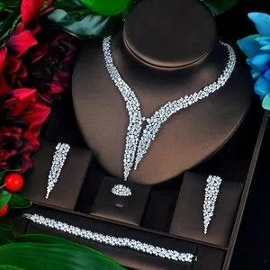 Brilliant Luxury Design AAAA  Quality Cubic Zircon Diamonds 4 piece Bridal Wedding Jewelry Set