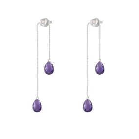 Briolette Amethyst Adjustable Earrings in Sterling Silver