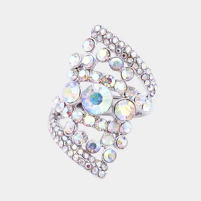 Bubble Stone Abalone Cluster Silver Stretch Ring