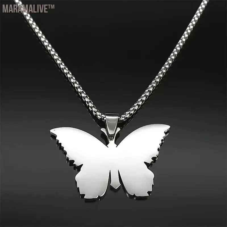 Butterfly Faith Cross Pendant Necklace for Women Men Stainless Steel Be Still and Know That I Am God Psalm Chain Jewelry collier