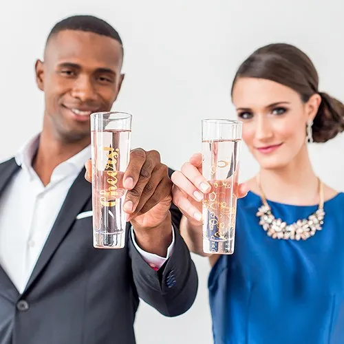 CELEBRATION SET CHAMPAGNE FLUTES - METALLIC GOLD