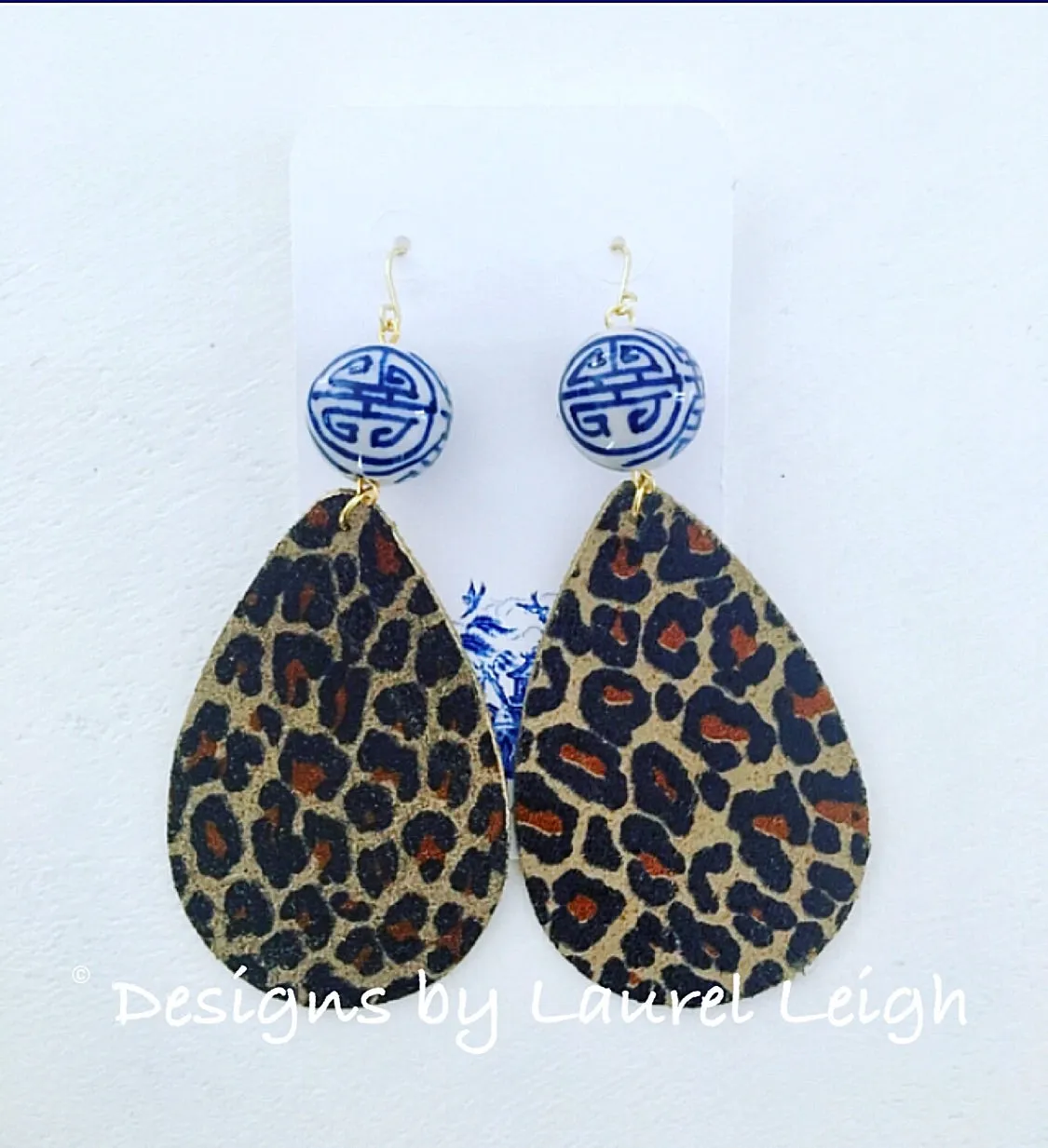 Chinoiserie Dark Leopard Print Earrings