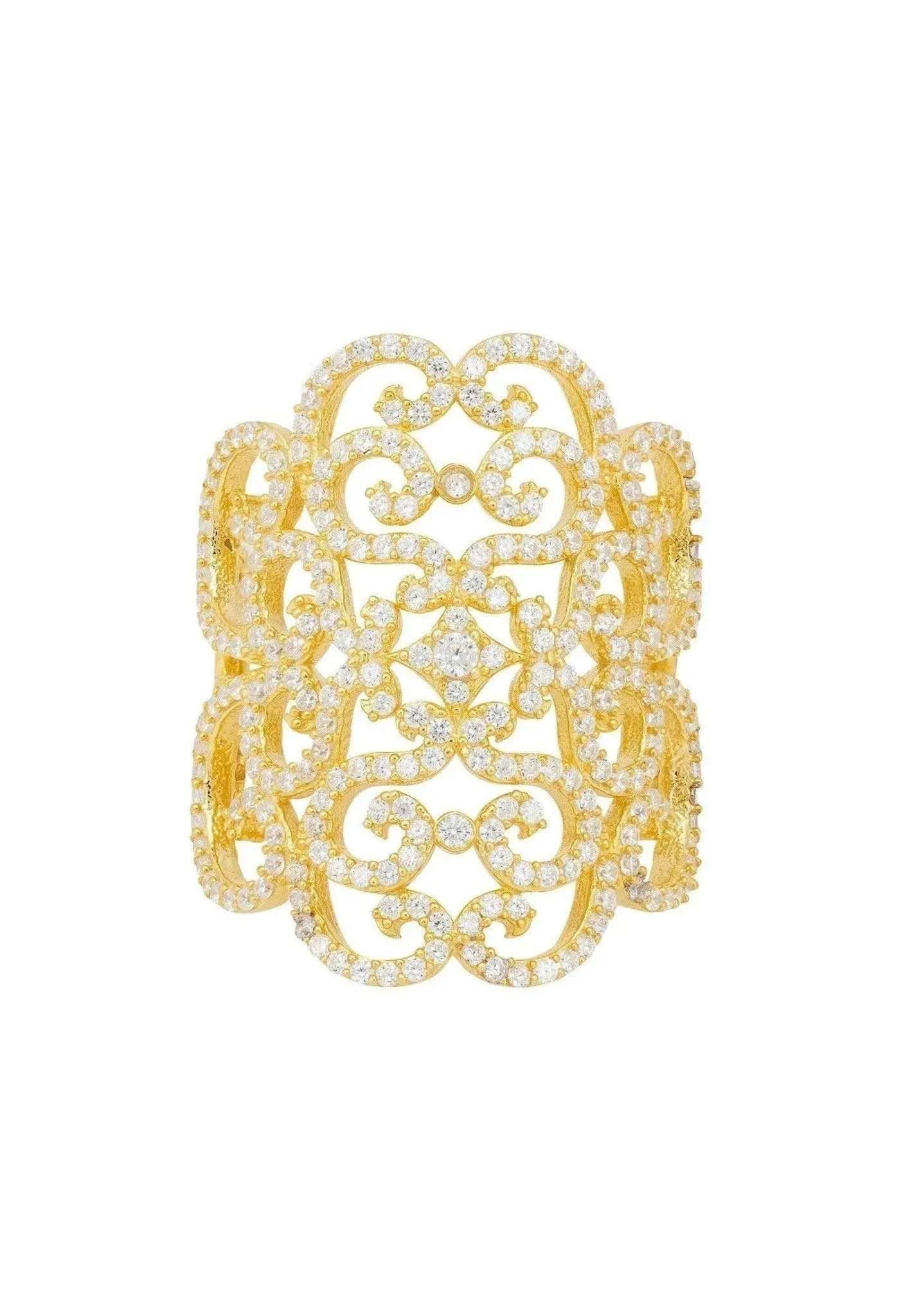 Countess Cocktail Ring Gold Plated White CZ