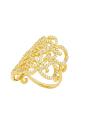 Countess Cocktail Ring Gold Plated White CZ