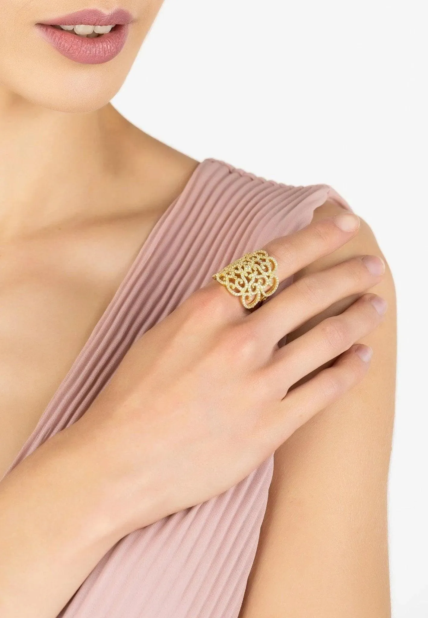 Countess Cocktail Ring Gold Plated White CZ