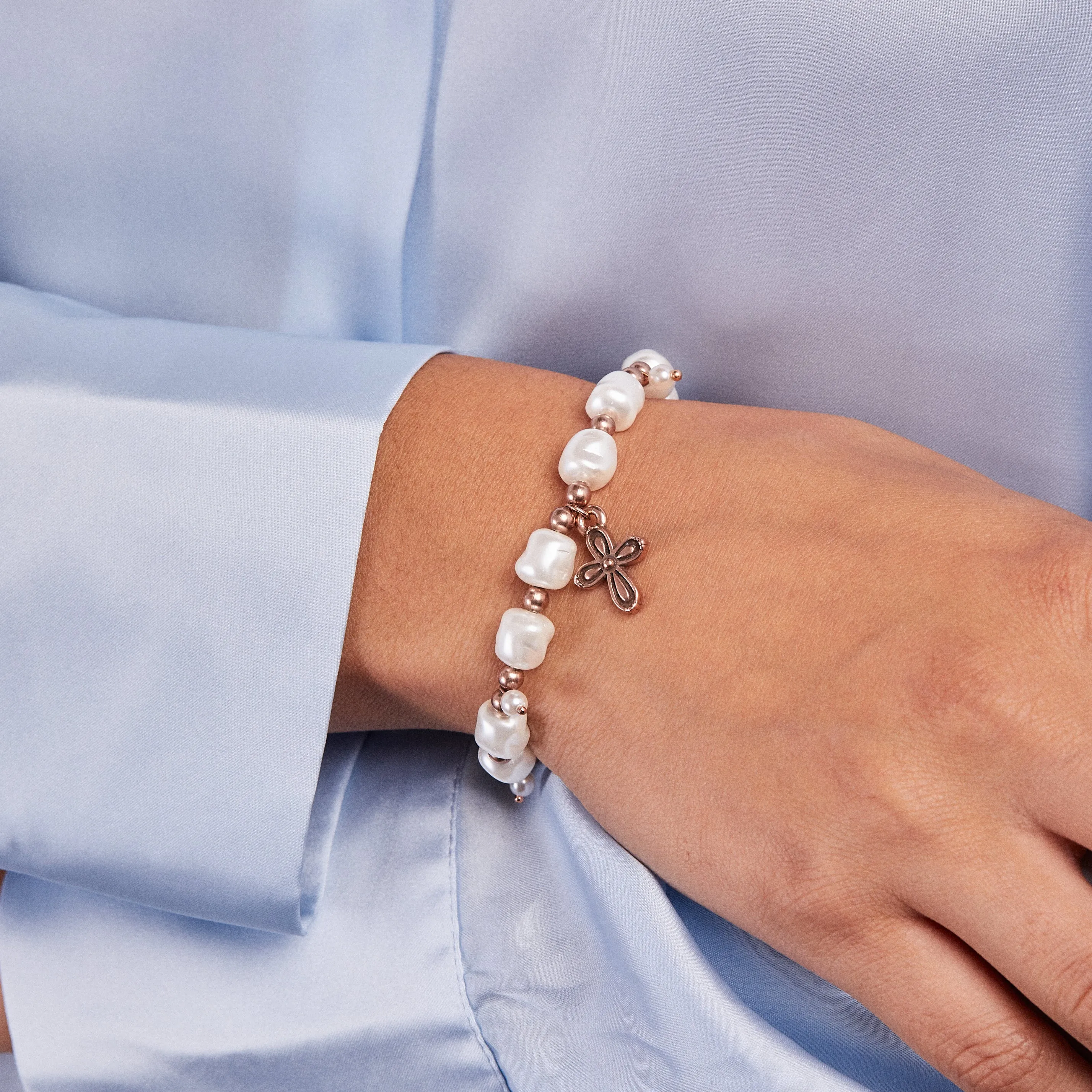 Cross Pearl Stretch Bracelet