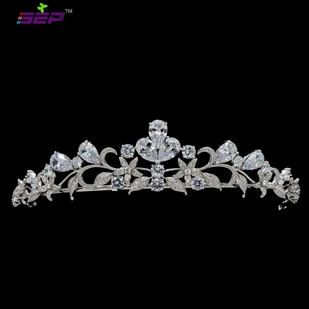 Cubic zircon wedding  bridal royal tiara diadem crown HG0063