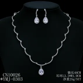 Cubic zirconia bride wedding necklace earring set top quality  CN10026