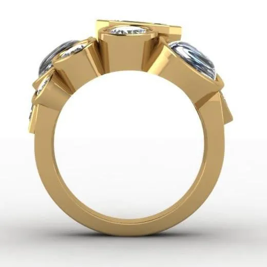 Cubic Zirconia Cocktail Ring- Multi-Stone CZ Bezel Set Cabochon