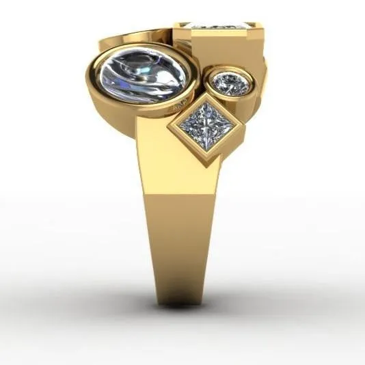 Cubic Zirconia Cocktail Ring- Multi-Stone CZ Bezel Set Cabochon