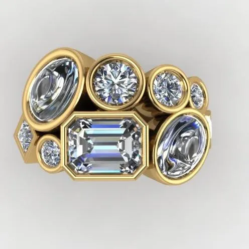 Cubic Zirconia Cocktail Ring- Multi-Stone CZ Bezel Set Cabochon