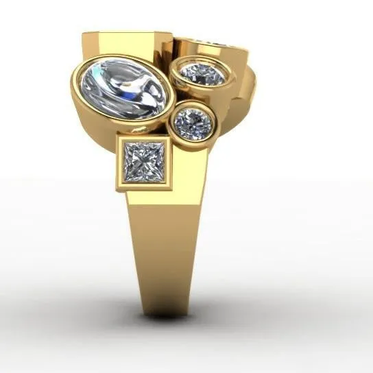 Cubic Zirconia Cocktail Ring- Multi-Stone CZ Bezel Set Cabochon