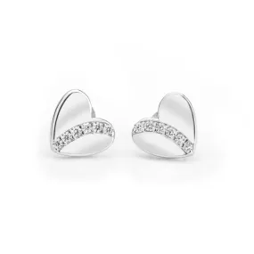 Cubic Zirconia Heart Stud Earrings - Sterling Silver