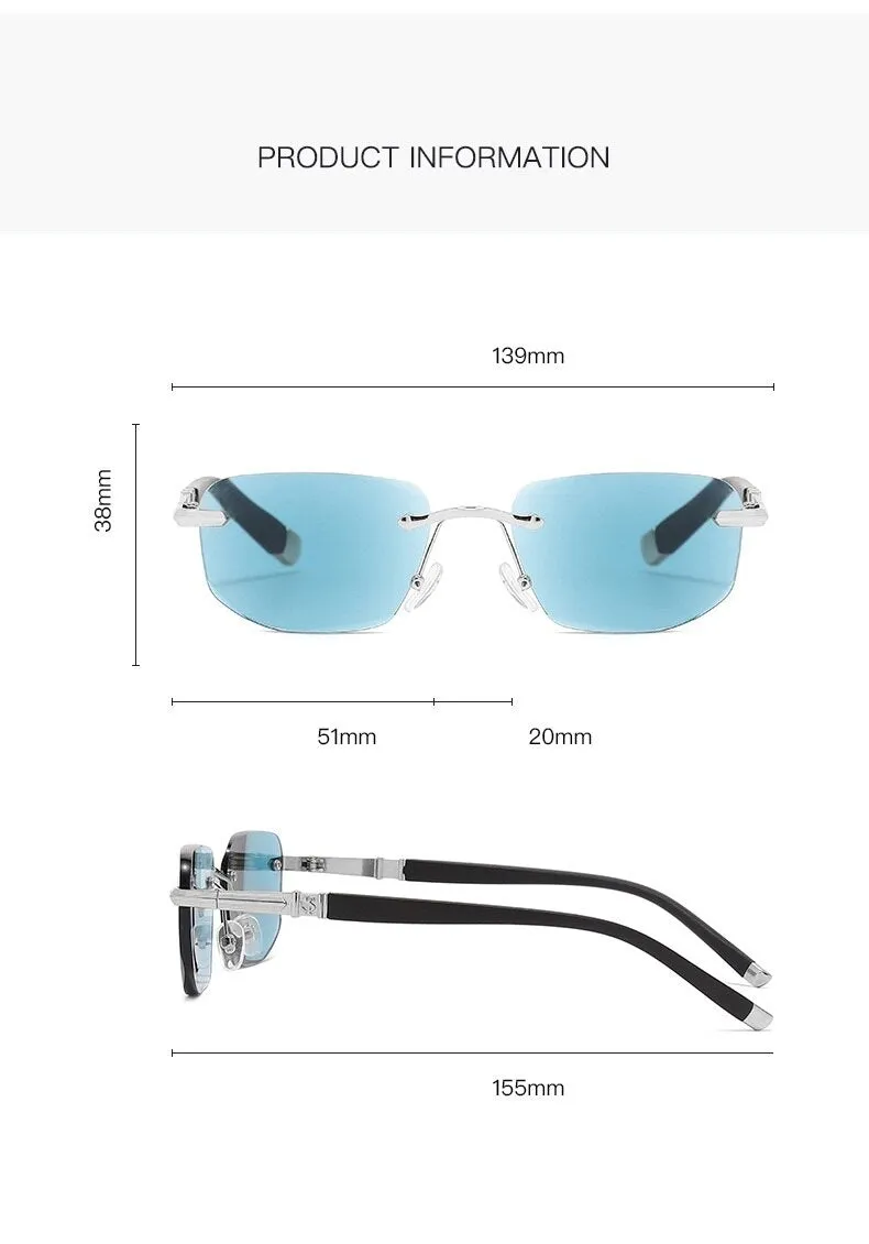 Cubojue Unisex Rimless Square Alloy Dark Green Lens Hyperopic Reading Glasses