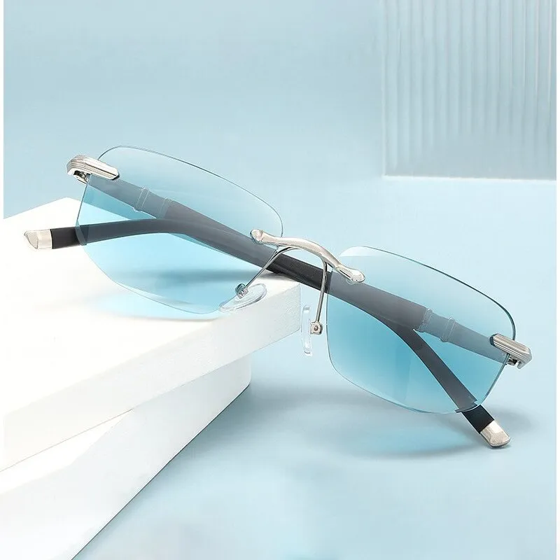 Cubojue Unisex Rimless Square Alloy Dark Green Lens Hyperopic Reading Glasses