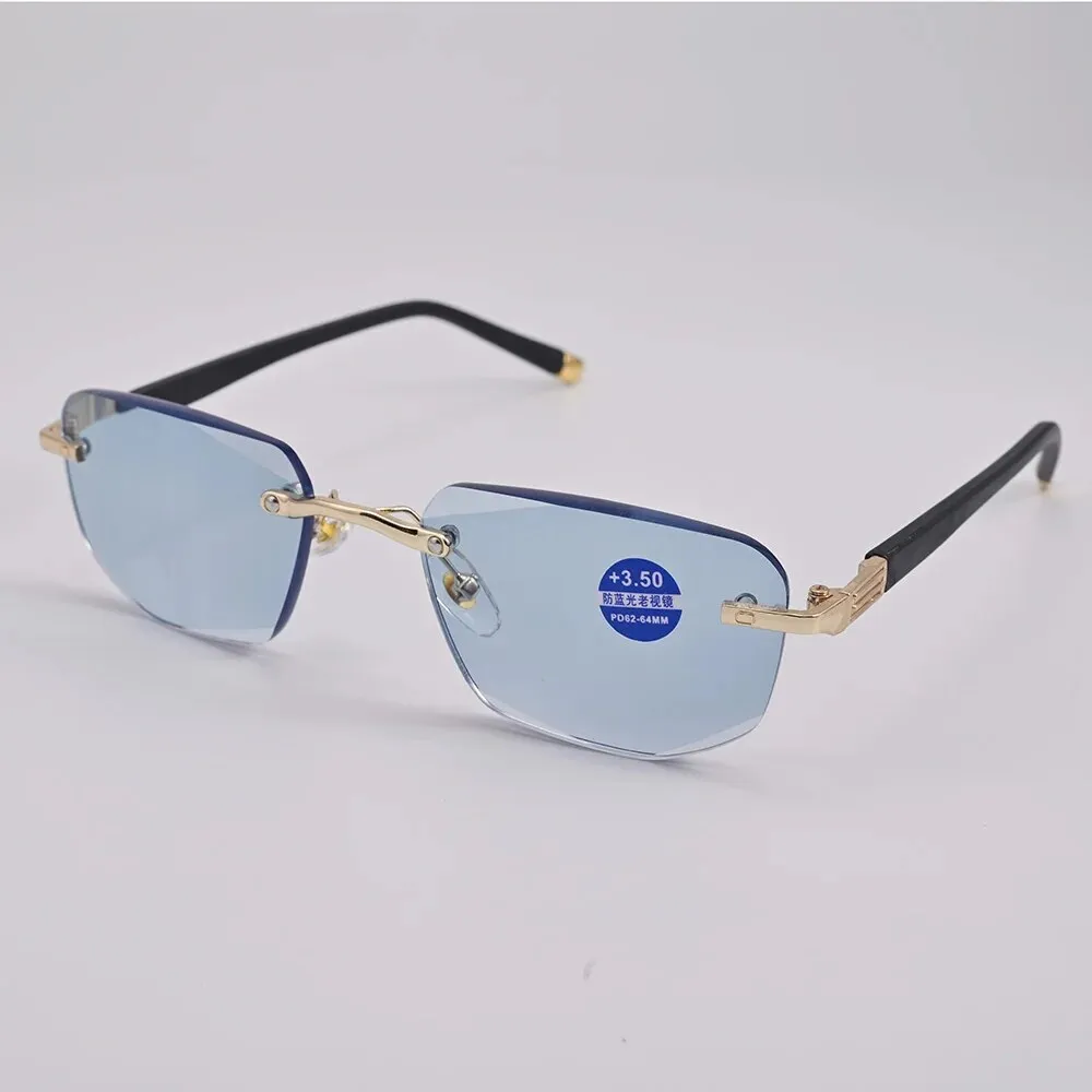 Cubojue Unisex Rimless Square Alloy Dark Green Lens Hyperopic Reading Glasses