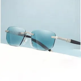 Cubojue Unisex Rimless Square Alloy Dark Green Lens Hyperopic Reading Glasses